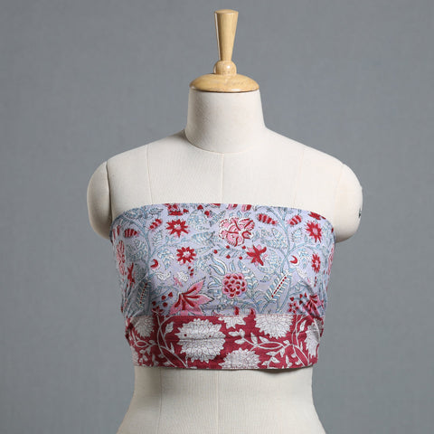 Grey - printed cotton blouse piece 73 - handcrafted