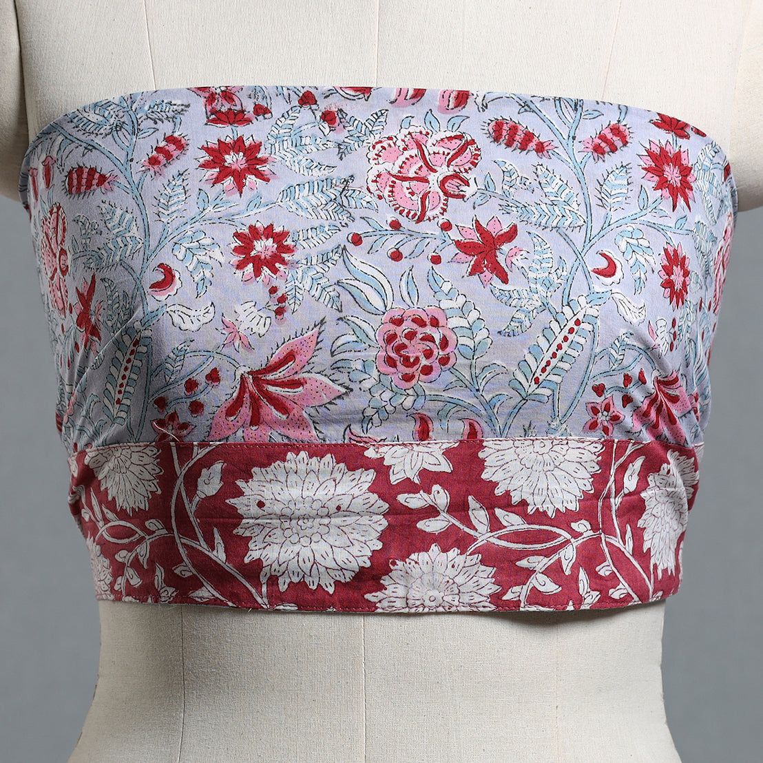 Grey - printed cotton blouse piece 73 - handcrafted