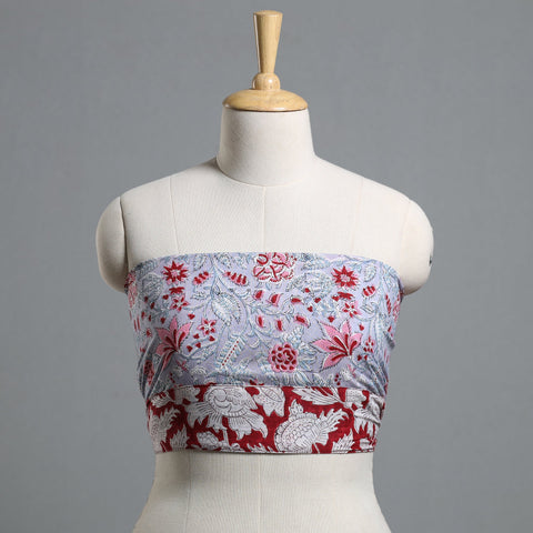 Grey - printed cotton blouse piece 76 - handcrafted