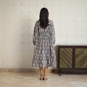 Buy Grey Block Printed Cotton Fit & Flare Bagru Dress