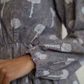 Buy Grey Block Printed Cotton Fit & Flare Bagru Dress