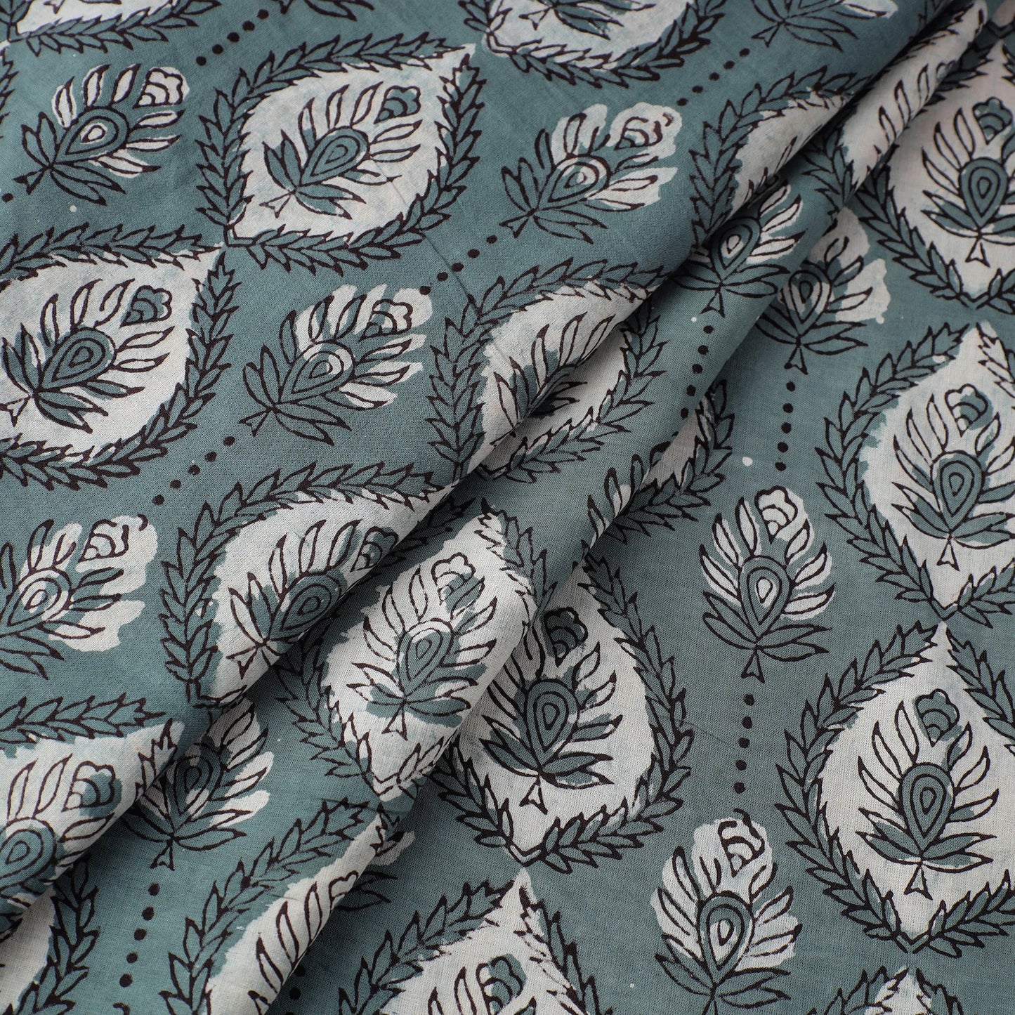  Grey Block Printed Cotton Jahota Fabric