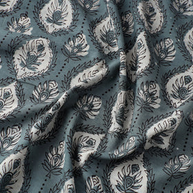  Grey Block Printed Cotton Jahota Fabric