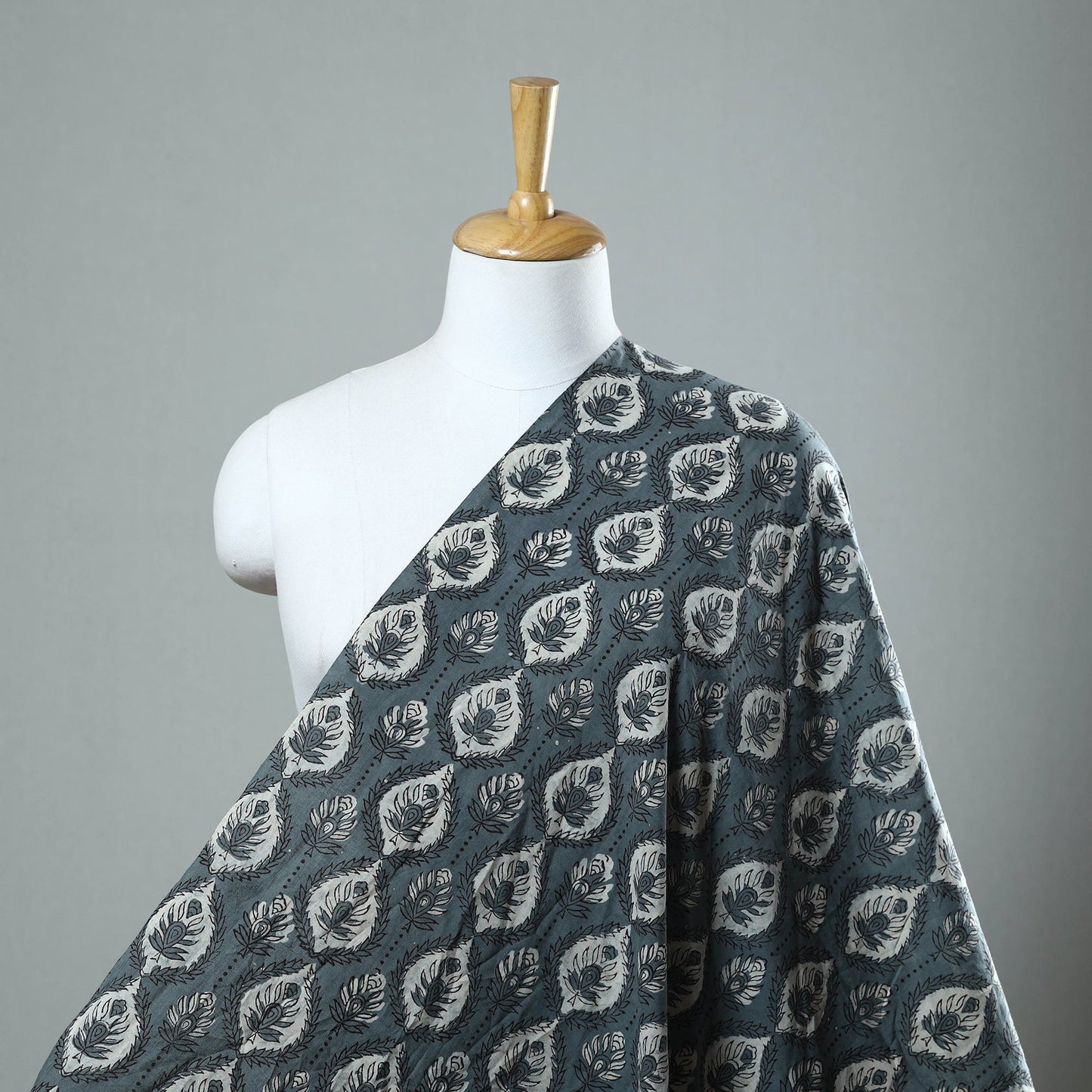  Grey Block Printed Cotton Jahota Fabric