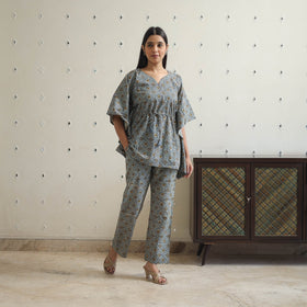 Grey - printed cotton kaftan co-ord set 15 - handcrafted
