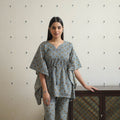 Grey - printed cotton kaftan co-ord set 15 - handcrafted