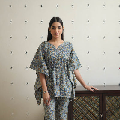 Grey - printed cotton kaftan co-ord set 15 - handcrafted