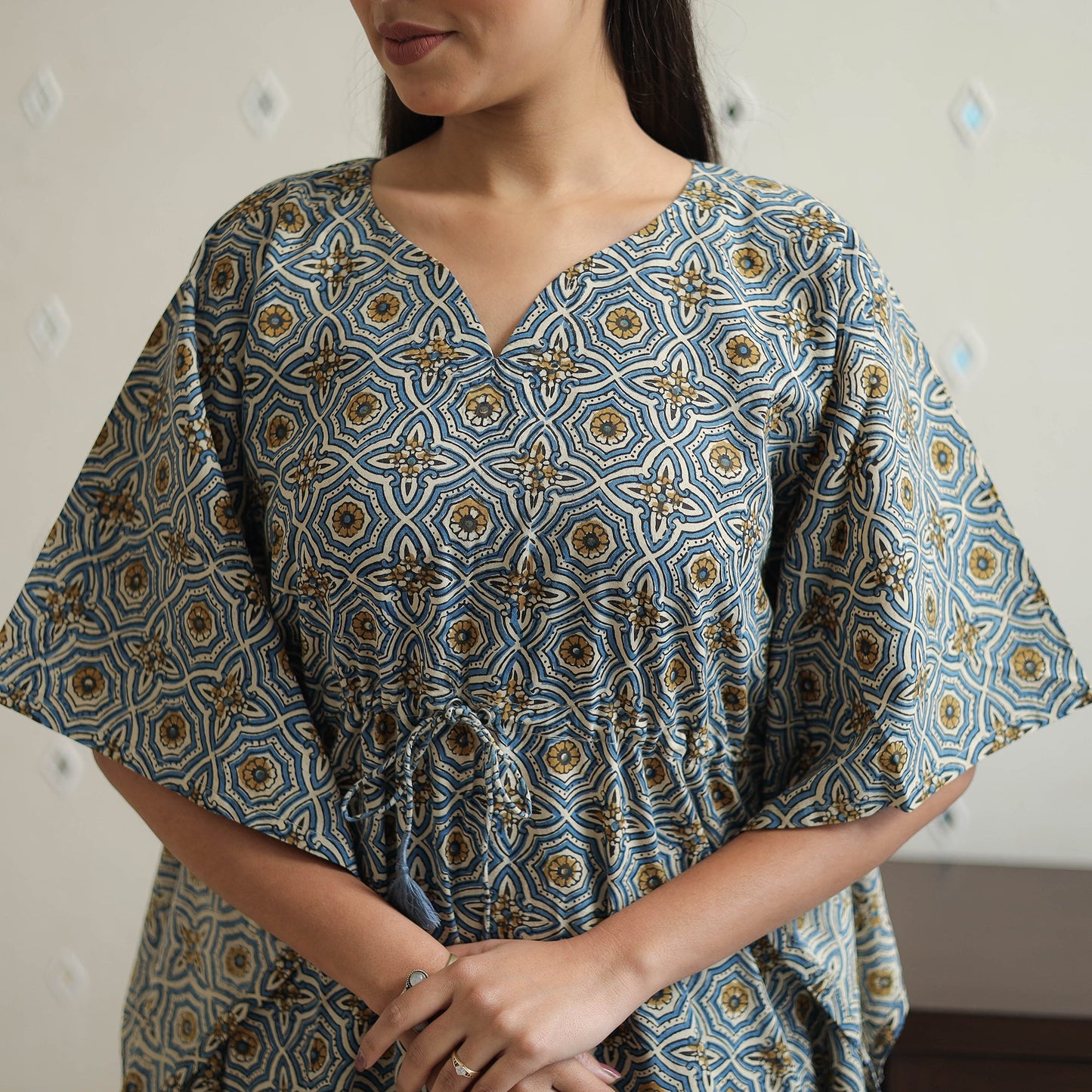 Grey - printed cotton kaftan co-ord set 15 - handcrafted