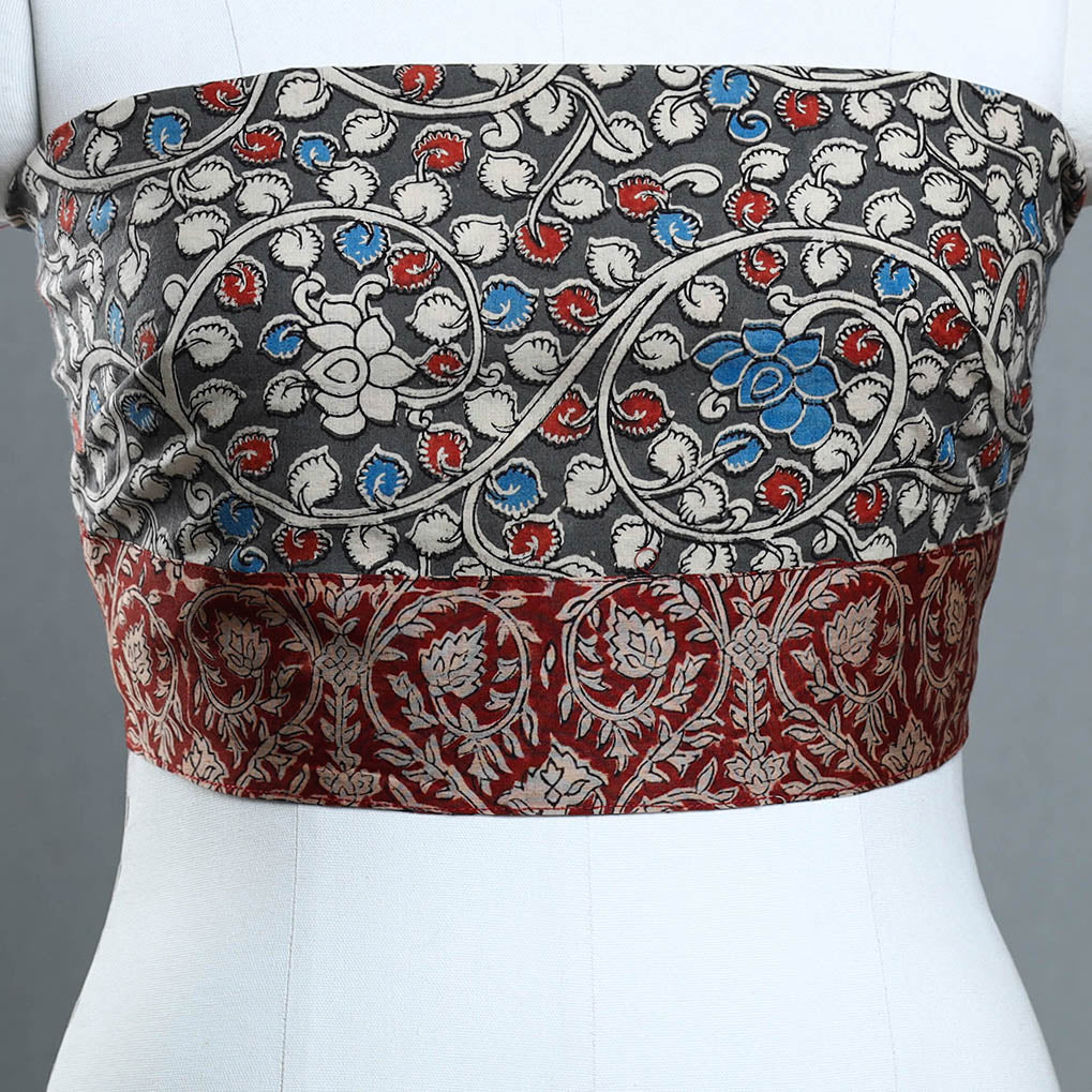 Grey - printed cotton kalamkari blouse piece 27
