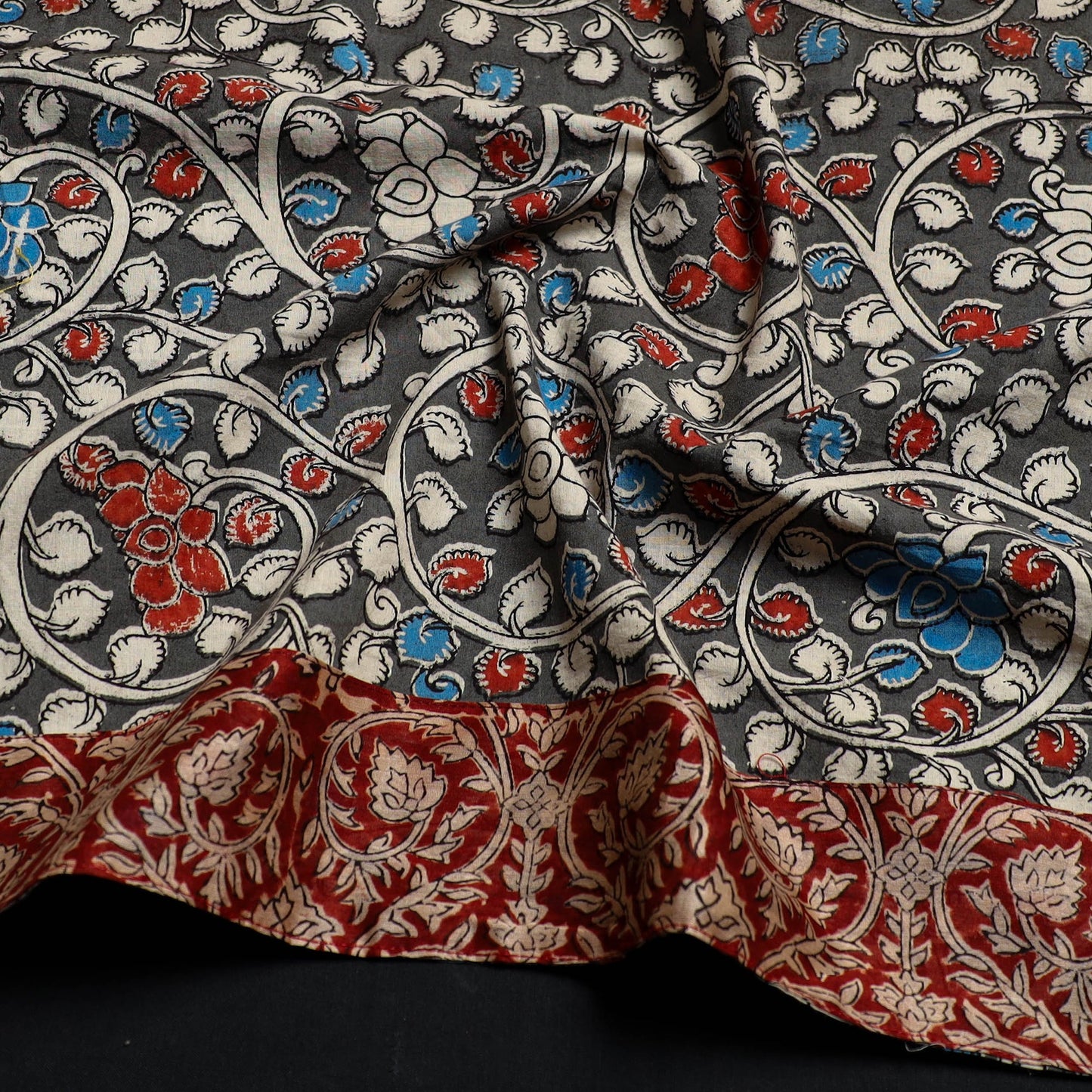 Grey - printed cotton kalamkari blouse piece 27