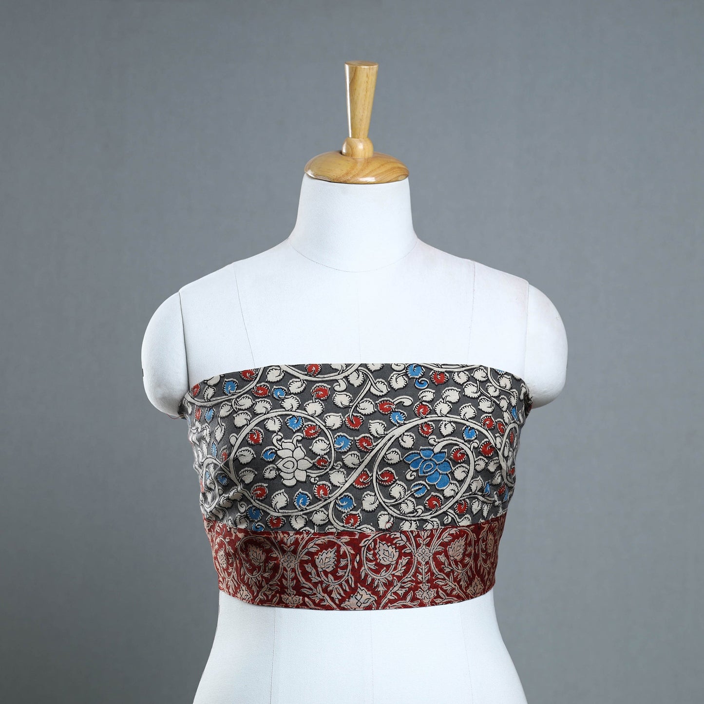 Grey - printed cotton kalamkari blouse piece 27