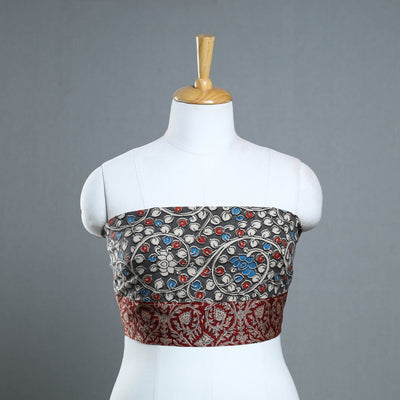 Grey - printed cotton kalamkari blouse piece 27