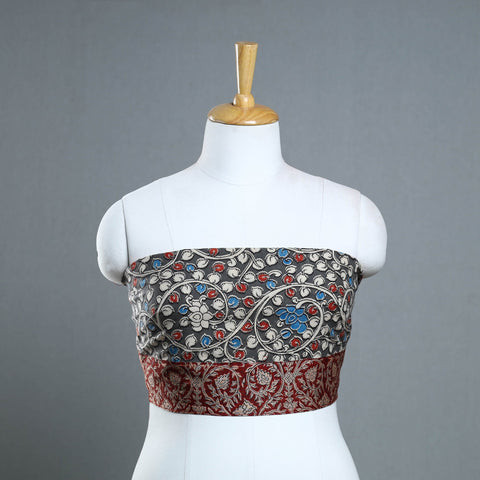 Grey - printed cotton kalamkari blouse piece 27