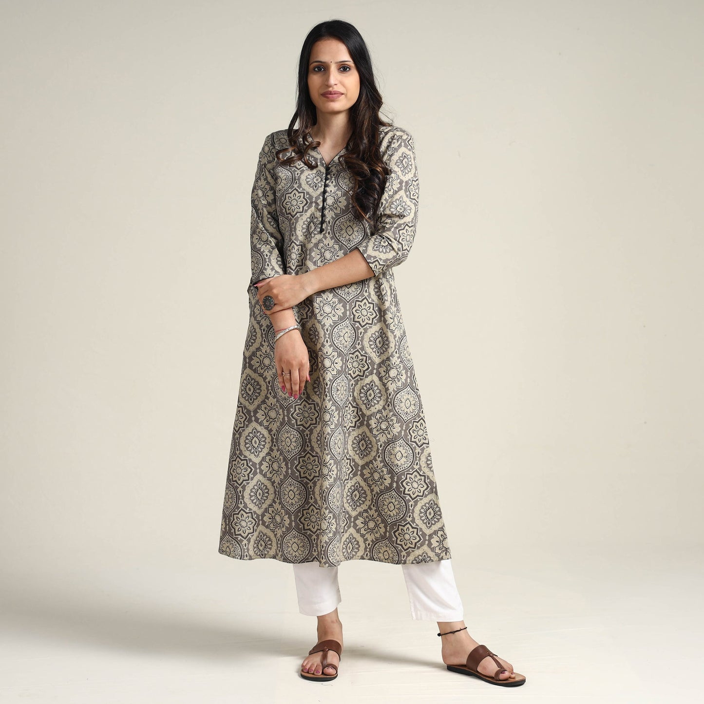 Buy Ajrakh Block Printed Cotton Long Kurta for Women
