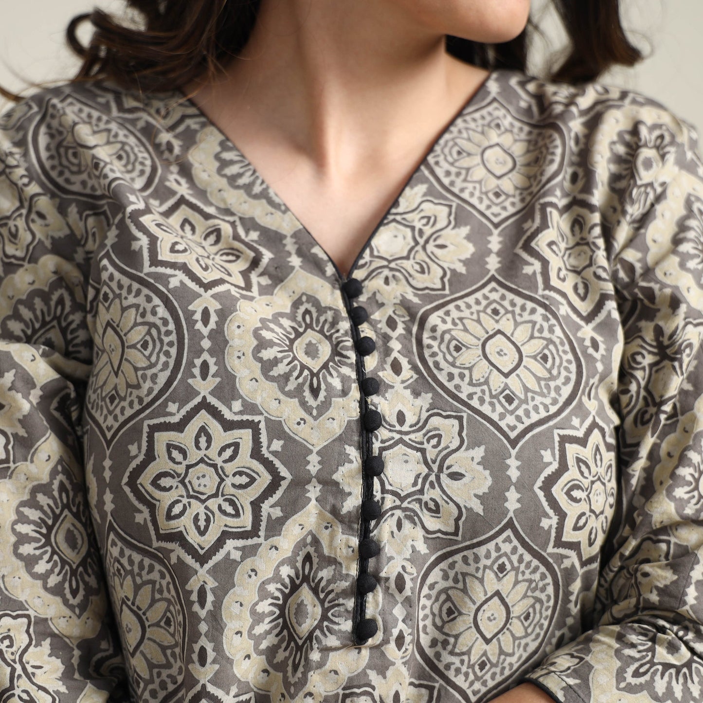 Buy Ajrakh Block Printed Cotton Long Kurta for Women