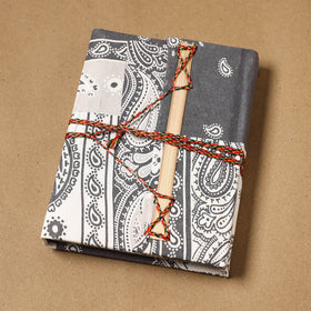 Printed fabric cover handmade paper notebook with thread