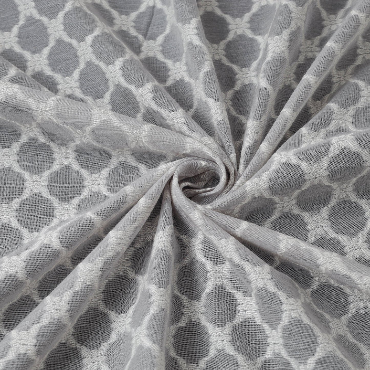 Grey - Pure Banarasi Handwoven Cutwork Buti Cotton Fabric