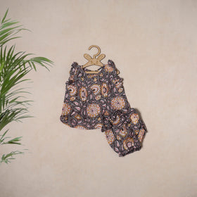 Grey - pure cotton baby girls floral top & shorts (6-12