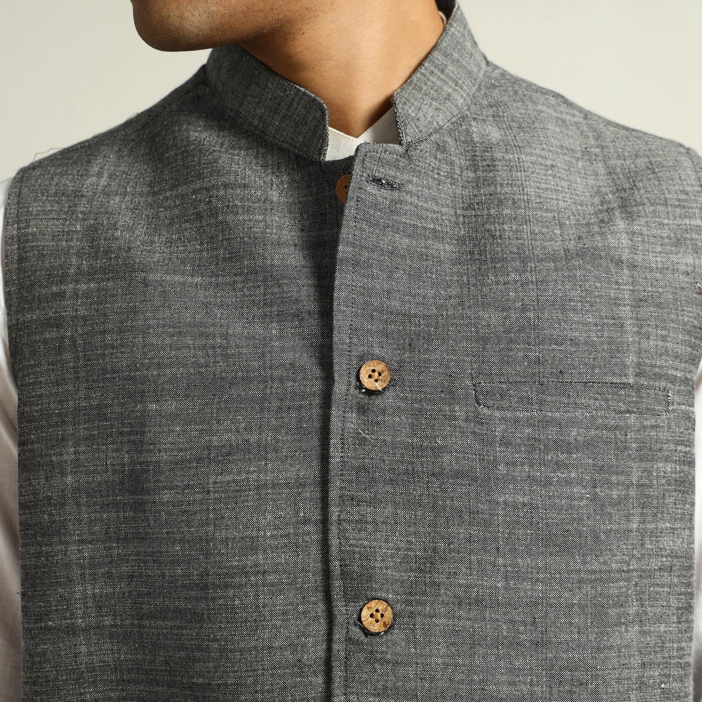 Grey - pure cotton handloom men nehru jacket 03