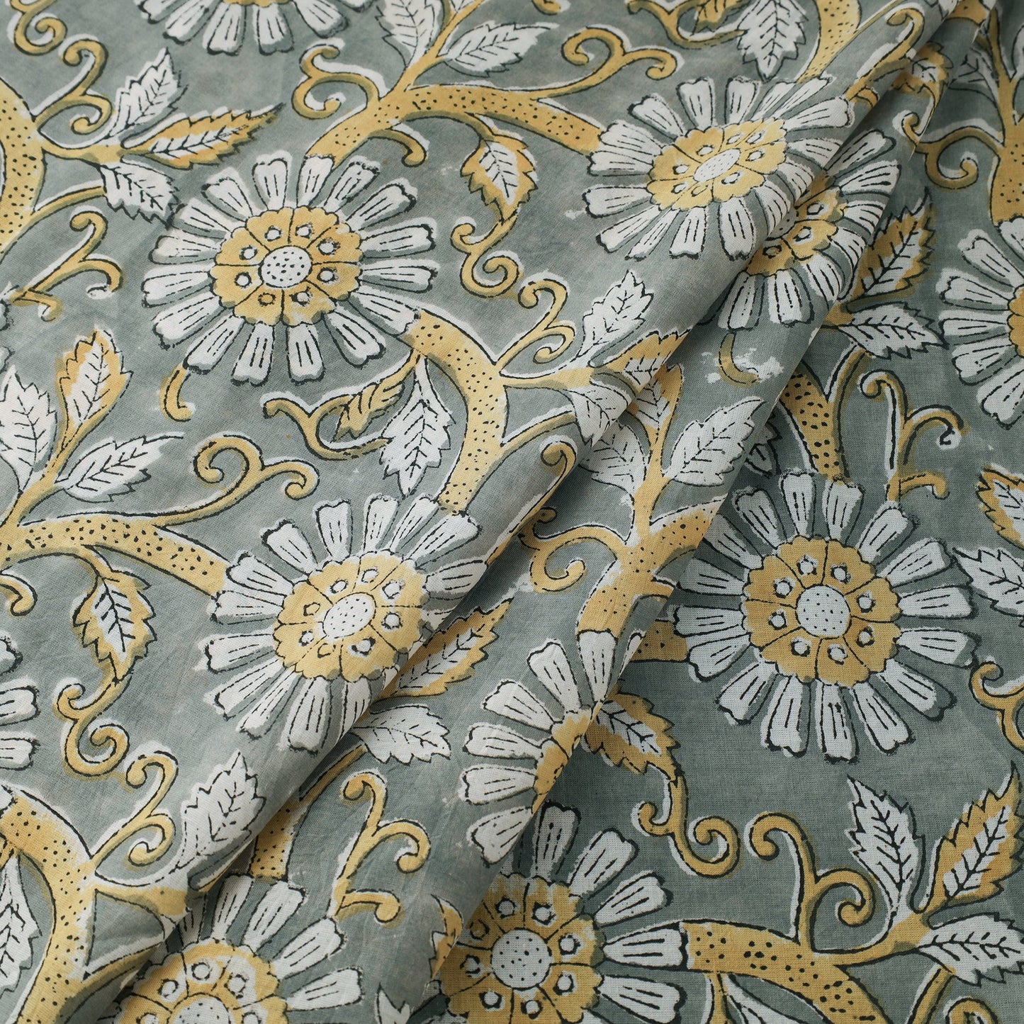  Grey Pure Cotton Sanganeri Block Print Fabric 
