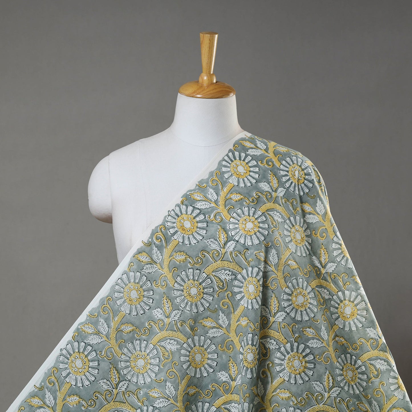  Grey Pure Cotton Sanganeri Block Print Fabric 