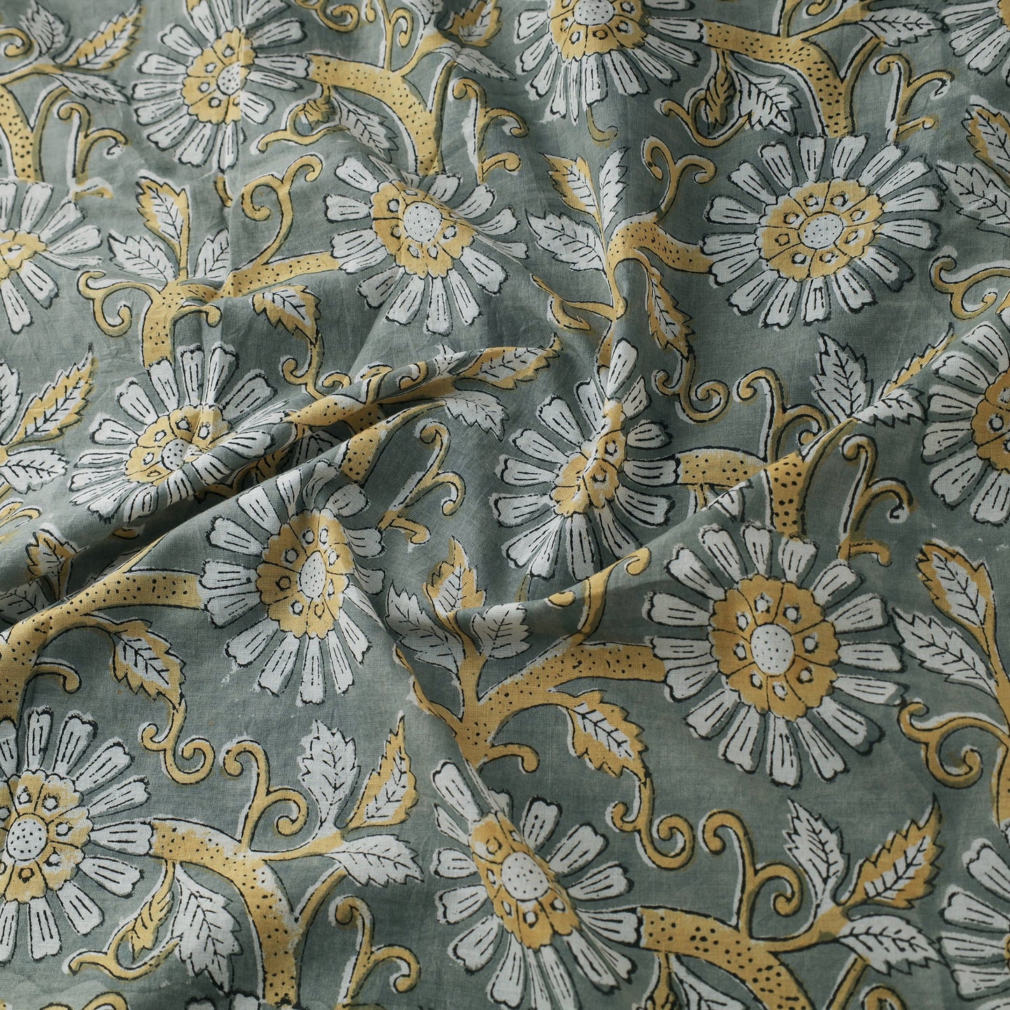  Grey Pure Cotton Sanganeri Block Print Fabric 