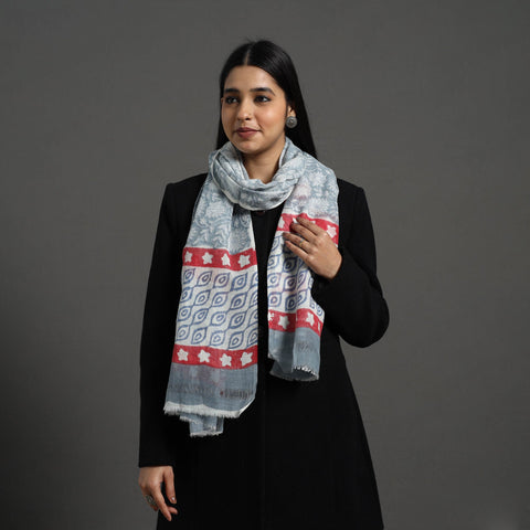 Grey - pure wool sanganeri stole 72 - handcrafted