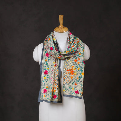 Grey Ranihati Chanderi Silk Hand Embroidered Stole