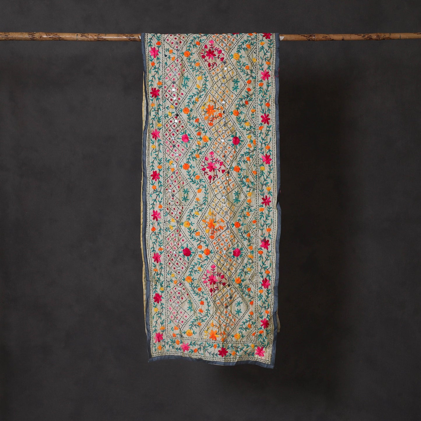 Grey Ranihati Chanderi Silk Hand Embroidered Stole