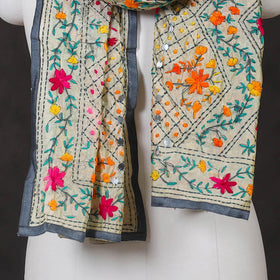 Grey Ranihati Chanderi Silk Hand Embroidered Stole