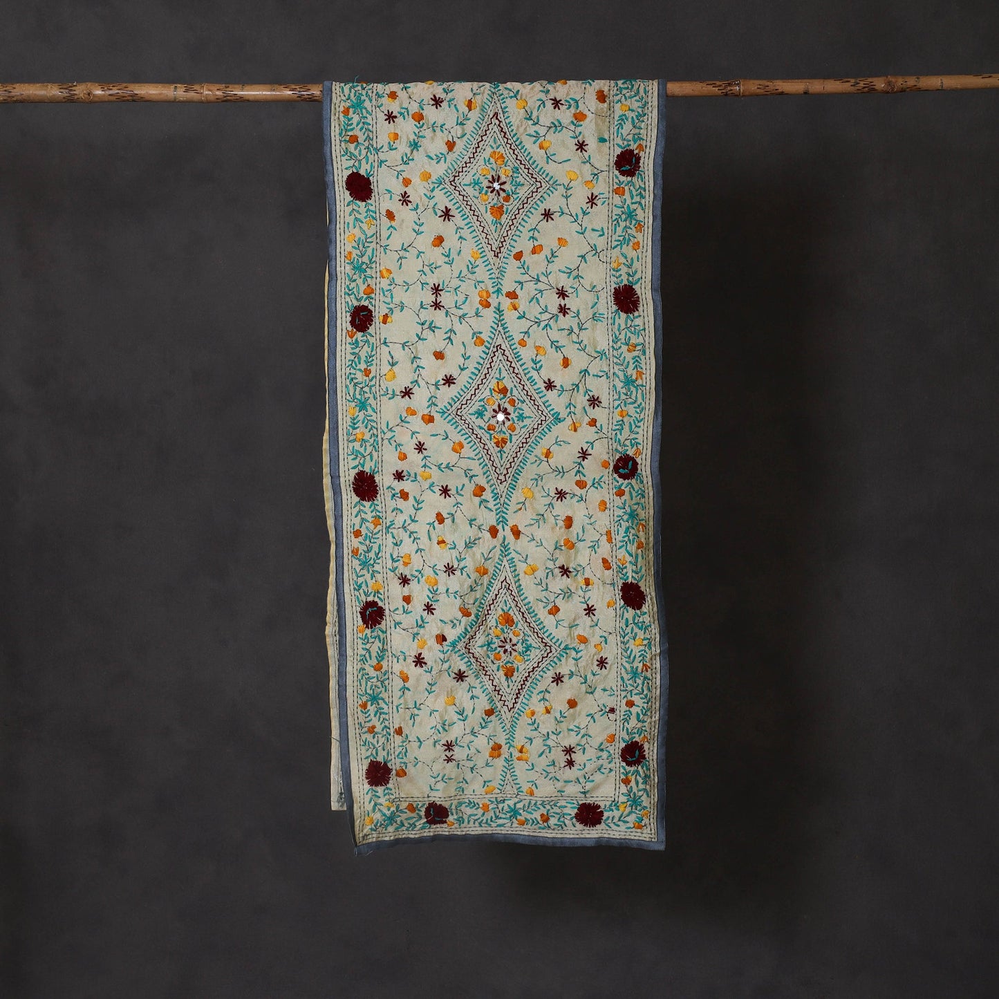 Grey - ranihati chanderi silk hand embroidered stole 22