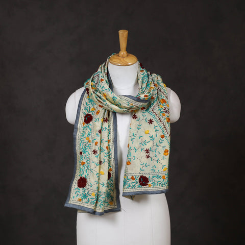 Grey - ranihati chanderi silk hand embroidered stole 22