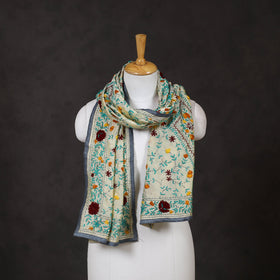 Grey - ranihati chanderi silk hand embroidered stole 22