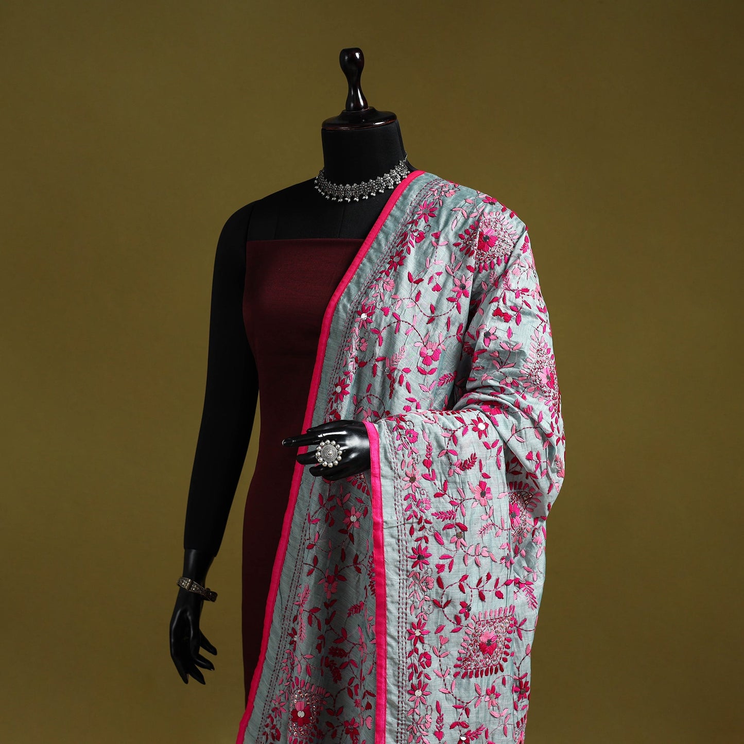 Ranihati chapa work chanderi silk hand embroidery dupatta