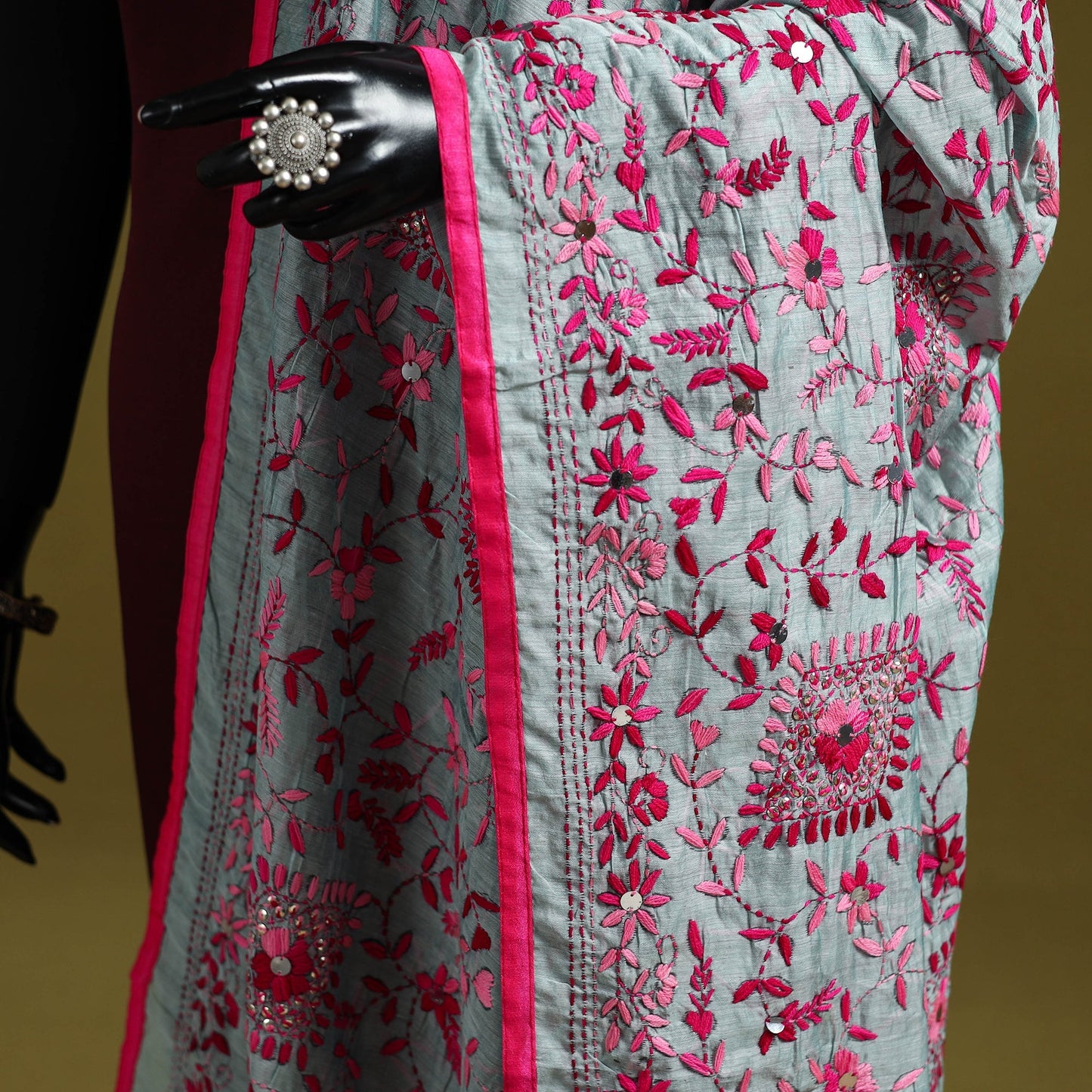 Ranihati chapa work chanderi silk hand embroidery dupatta