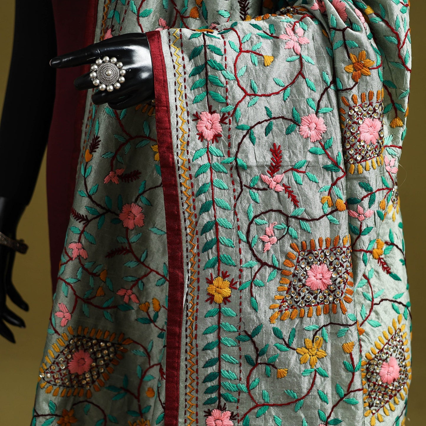 Ranihati chapa work chanderi silk hand embroidery dupatta