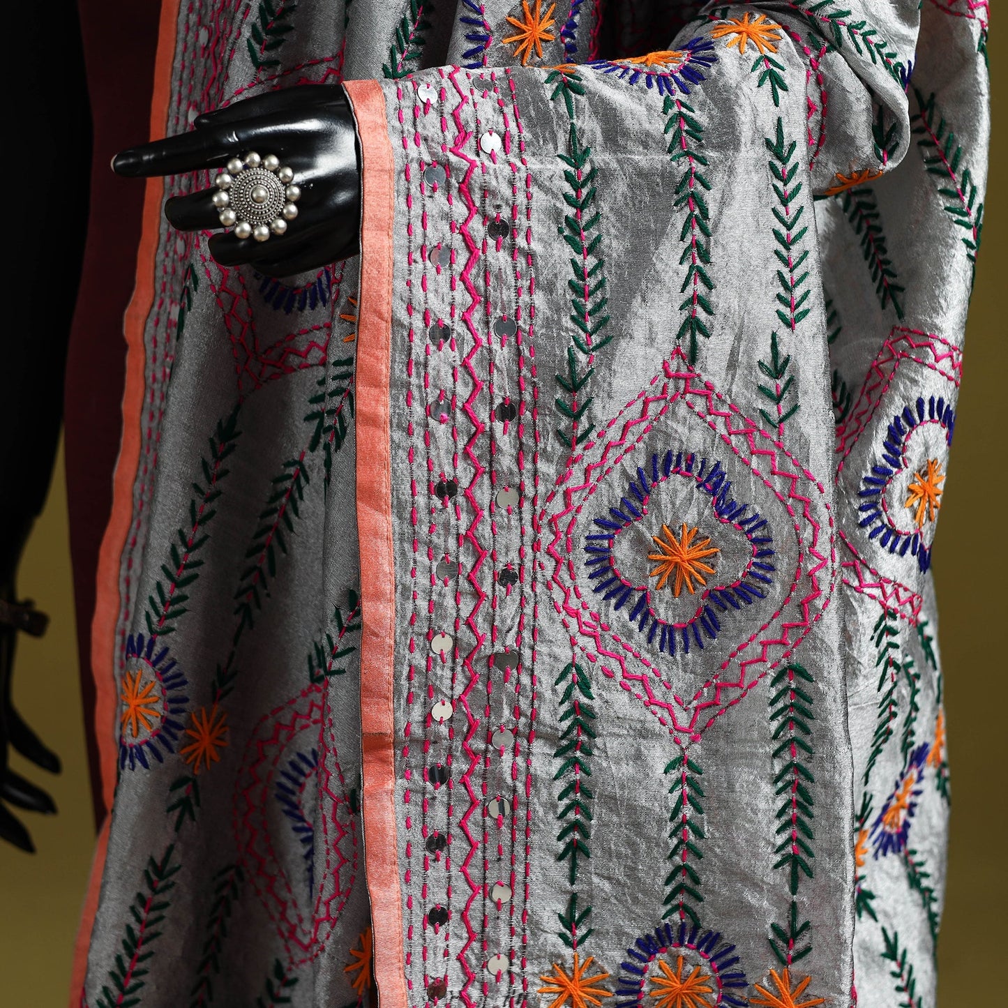 Ranihati chapa work chanderi silk hand embroidery dupatta