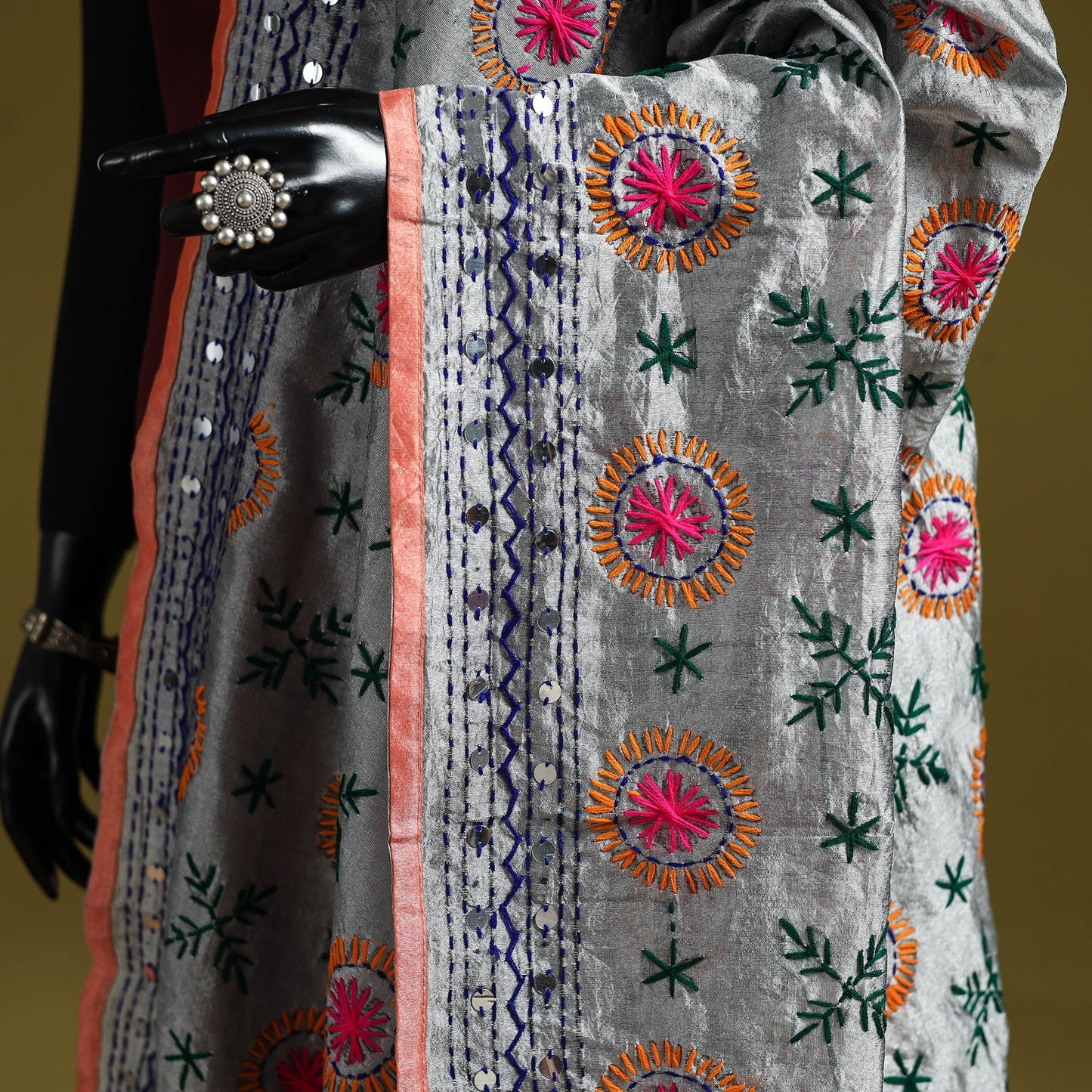 Ranihati chapa work chanderi silk hand embroidery dupatta