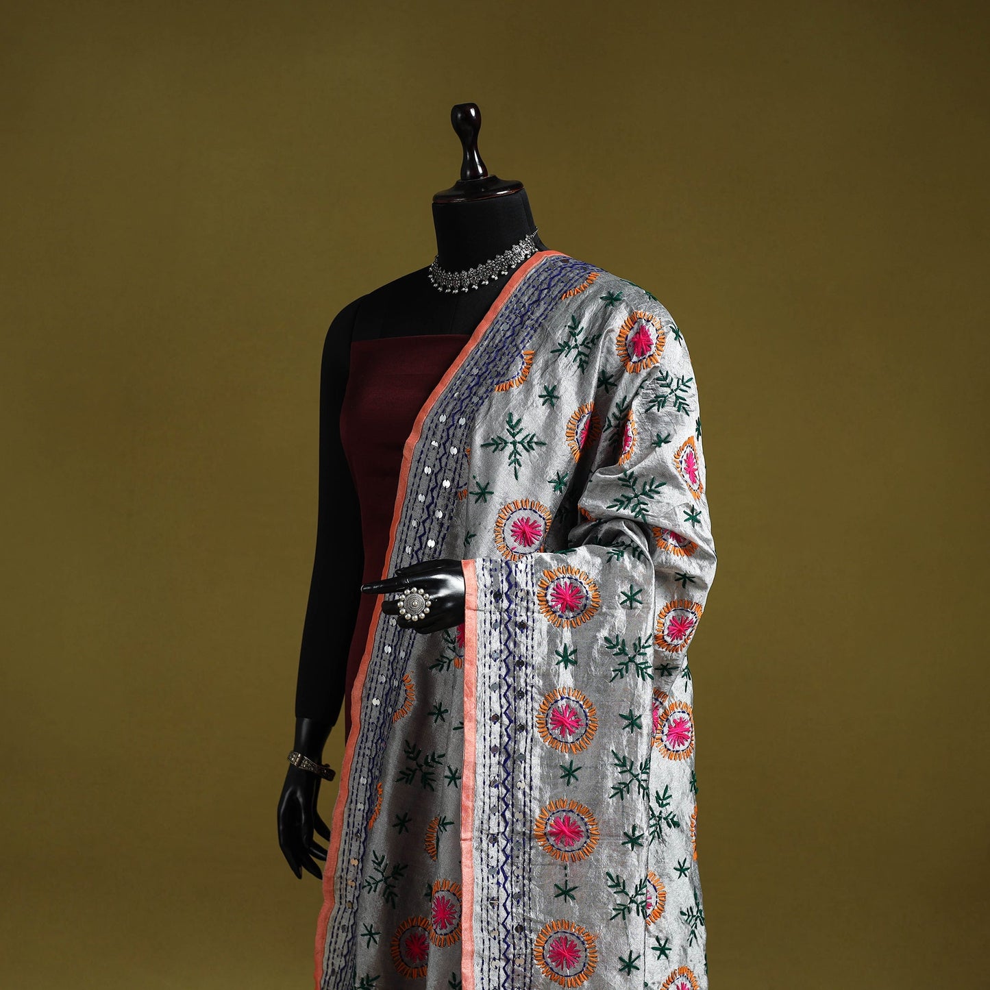 Ranihati chapa work chanderi silk hand embroidery dupatta