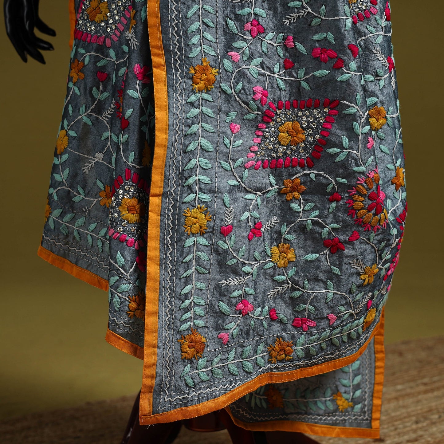 Ranihati chapa work chanderi silk hand embroidery dupatta