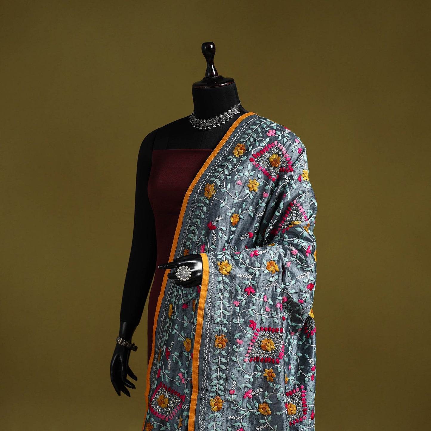 Ranihati chapa work chanderi silk hand embroidery dupatta