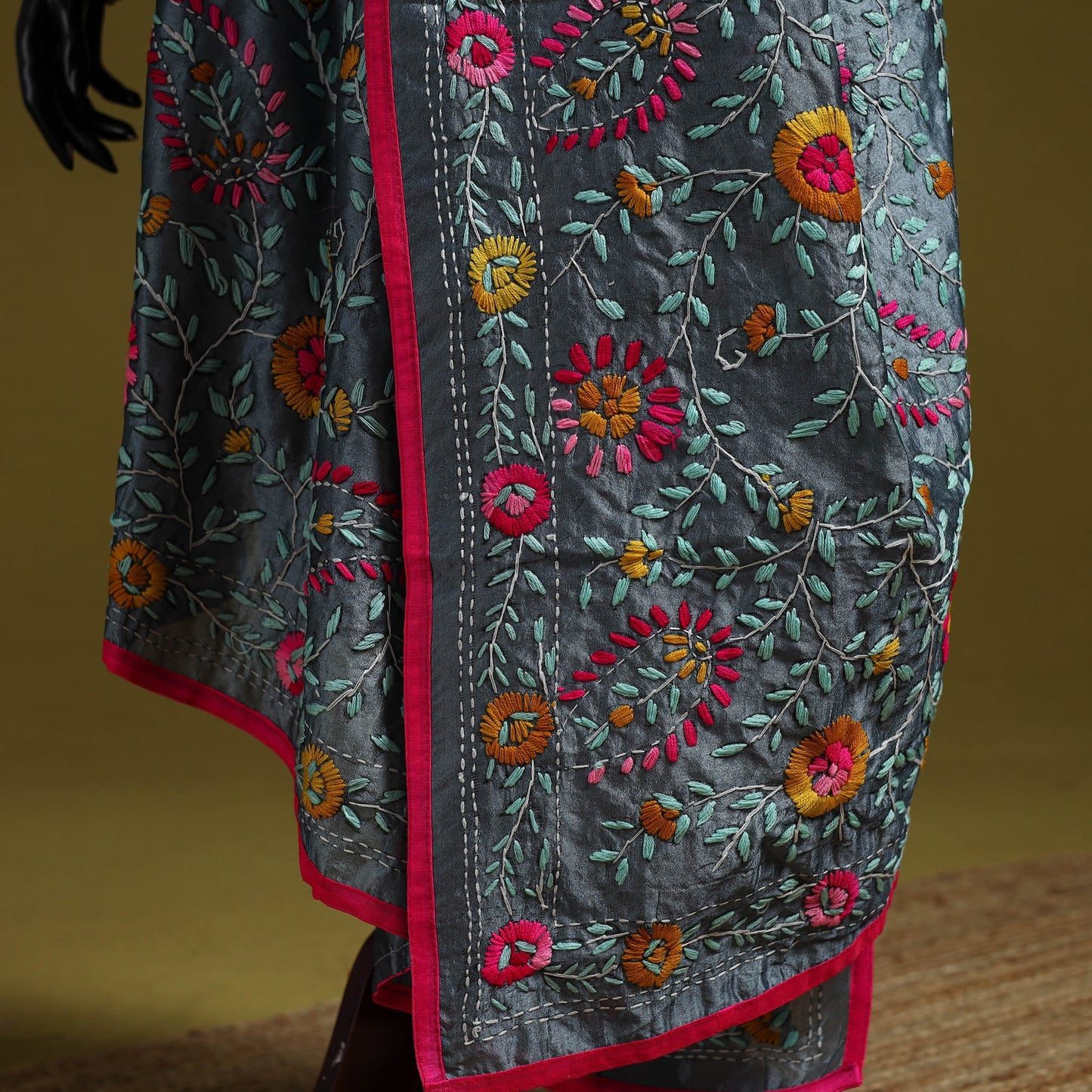 Ranihati chapa work chanderi silk hand embroidery dupatta