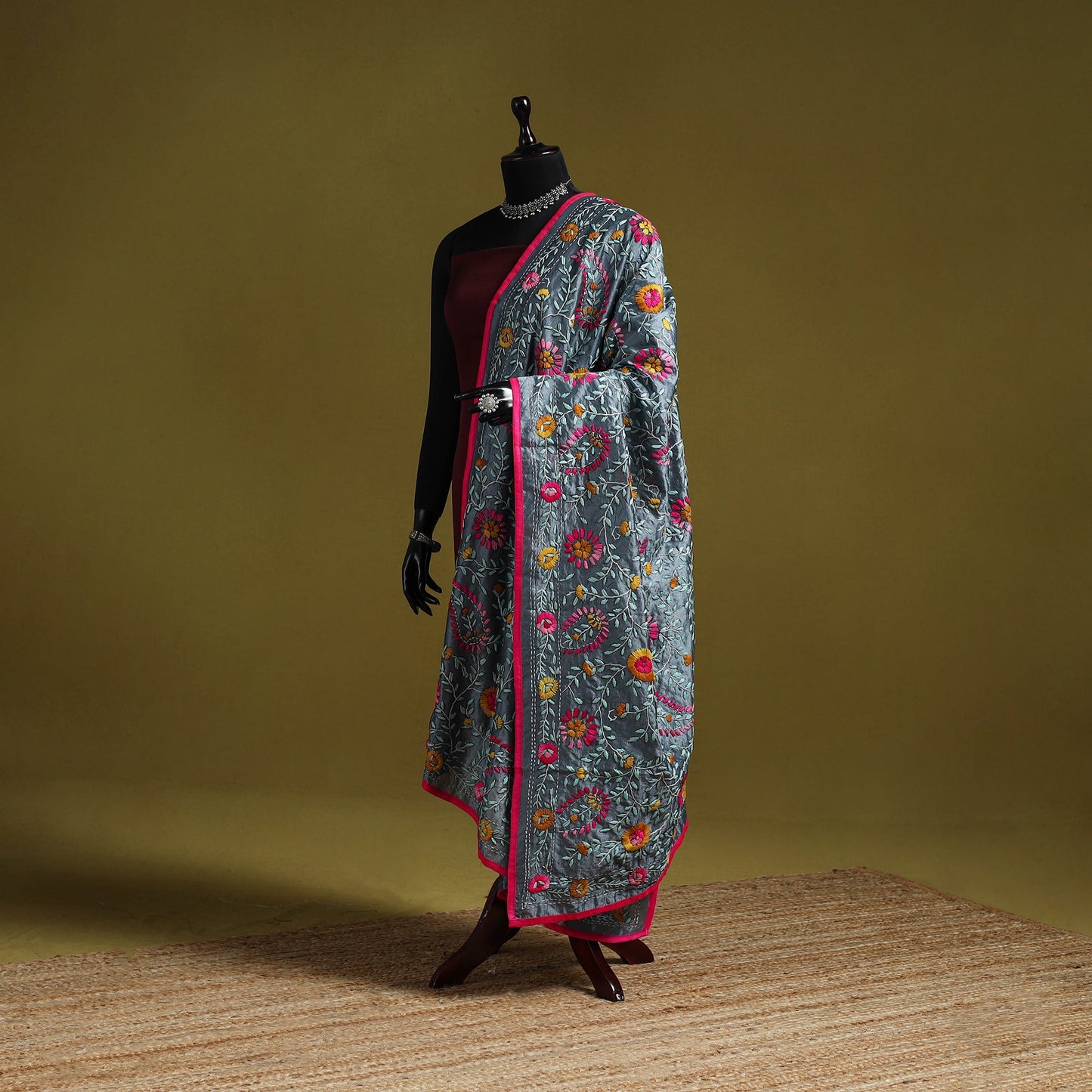 Ranihati chapa work chanderi silk hand embroidery dupatta