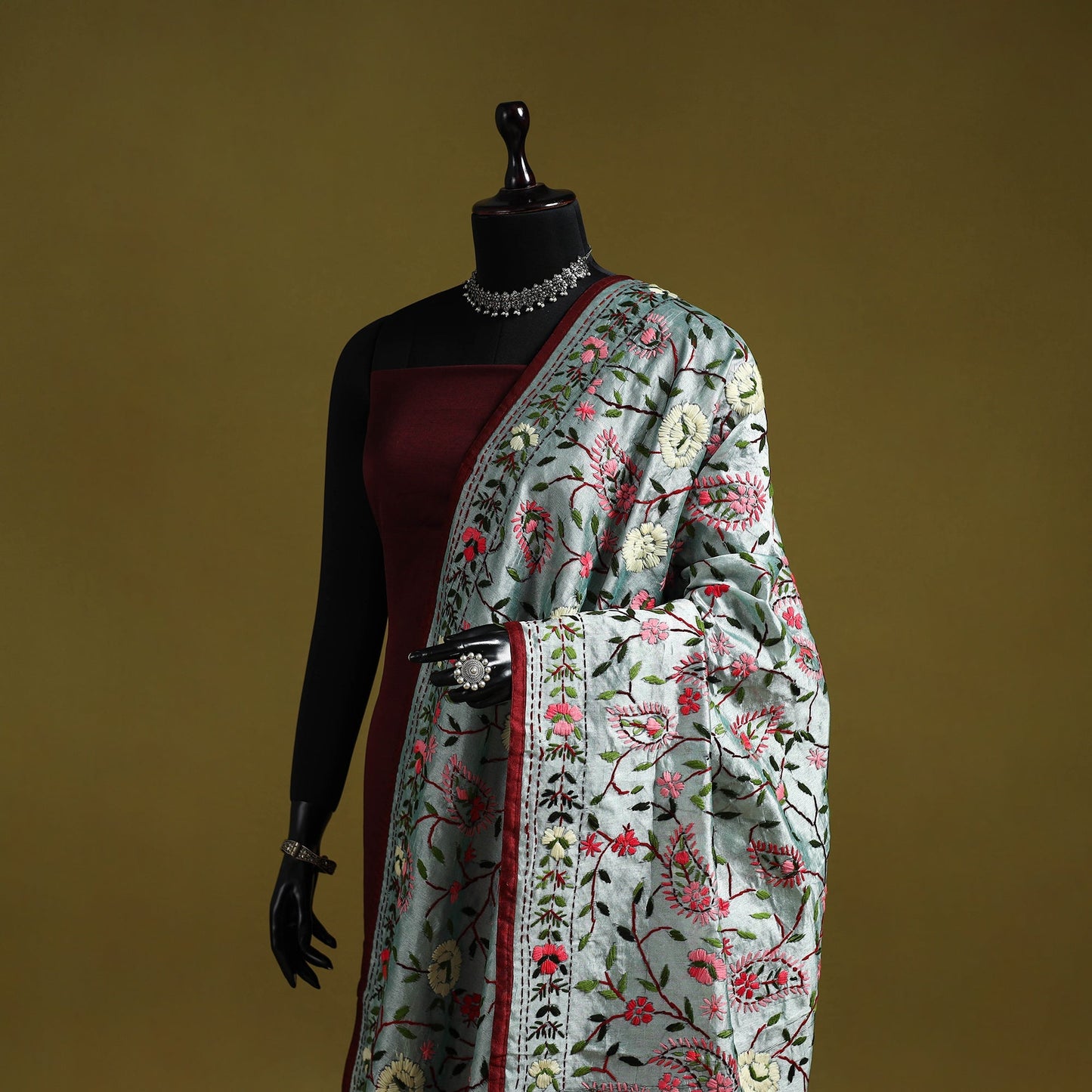 Ranihati chapa work chanderi silk hand embroidery dupatta