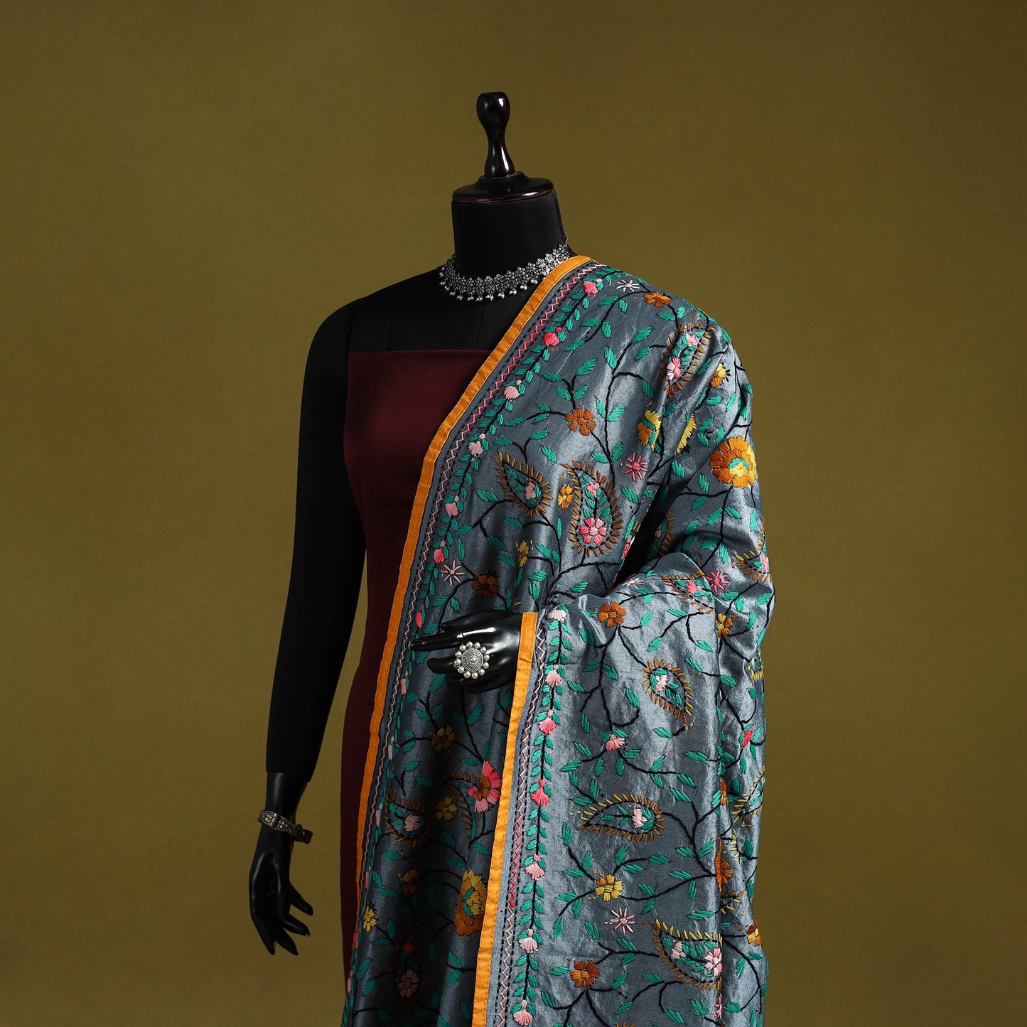 Ranihati chapa work chanderi silk hand embroidery dupatta