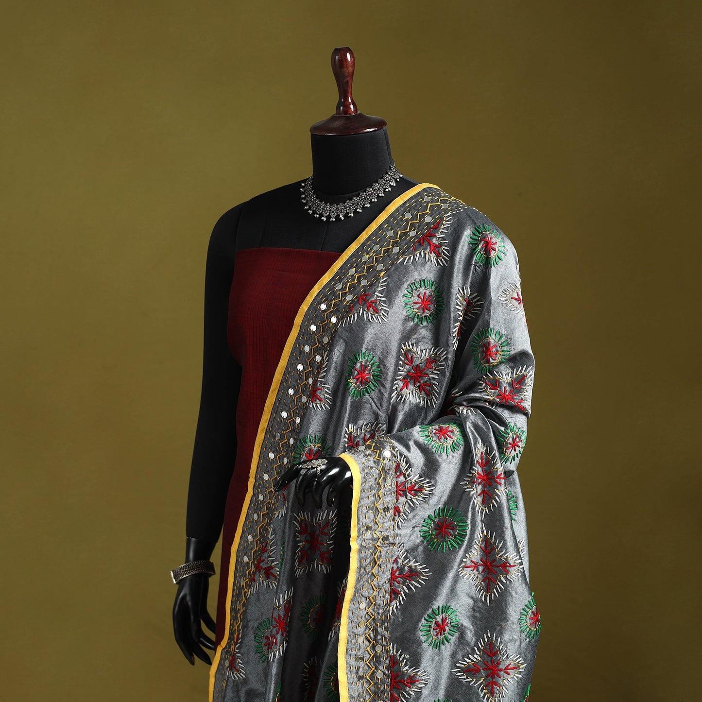 Ranihati chapa work chanderi silk hand embroidery dupatta