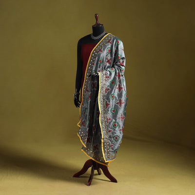 Ranihati chapa work chanderi silk hand embroidery dupatta