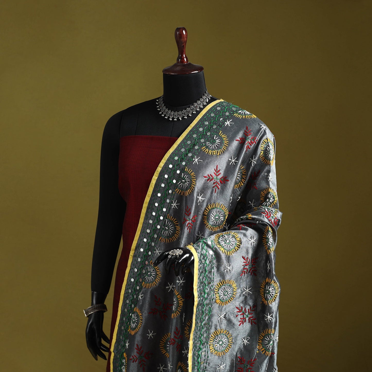 Ranihati chapa work chanderi silk hand embroidery dupatta