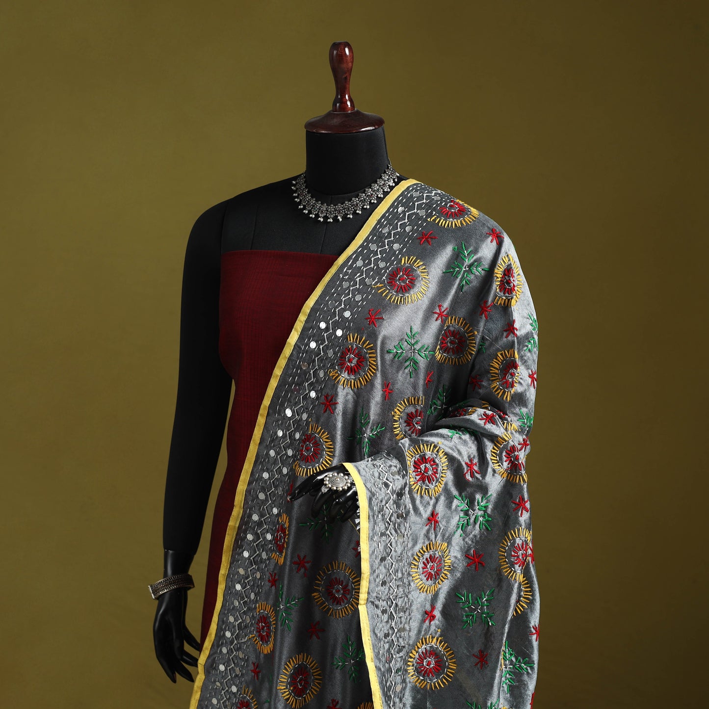 Ranihati chapa work chanderi silk hand embroidery dupatta