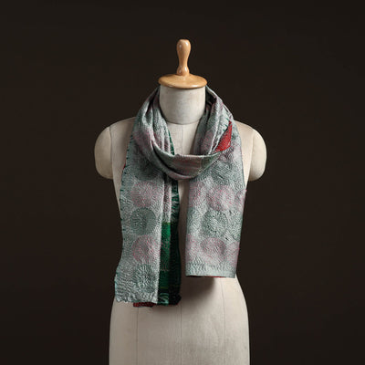 Grey - reversible silk bengal hand kantha stitch stole 130